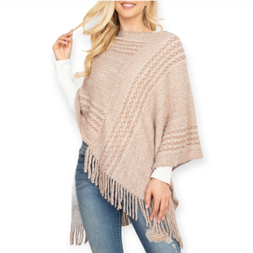 Poncho Sweater With Fringe